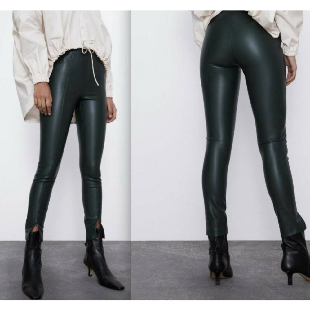 ZARA Mid-Rise Black (Faux Leather) Leggings - XS